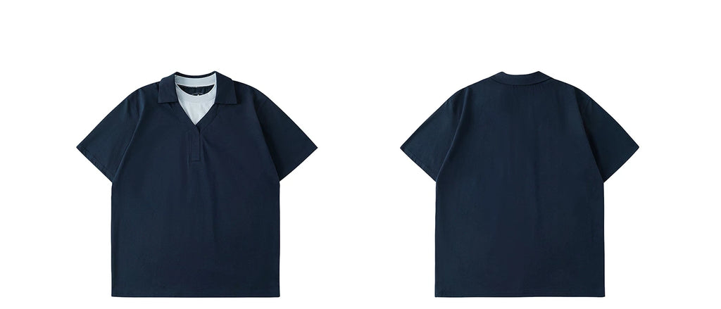 LR V-neck Contrasting False Two-piece Tee