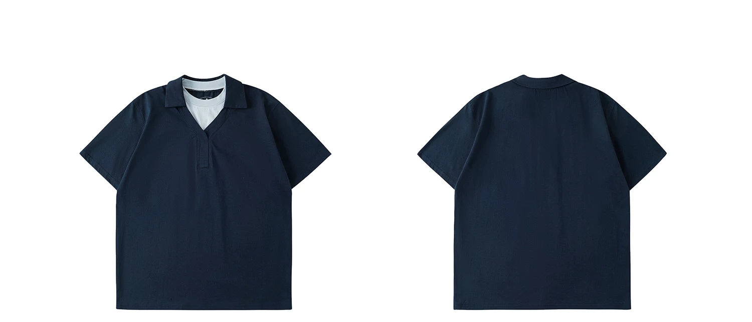 LR V-neck Contrasting False Two-piece Tee