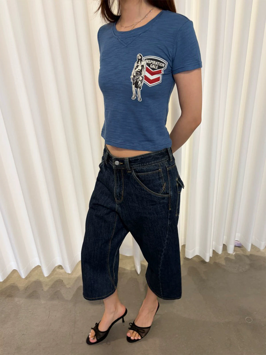 InsGale Retro Badge Printed Slim Tee