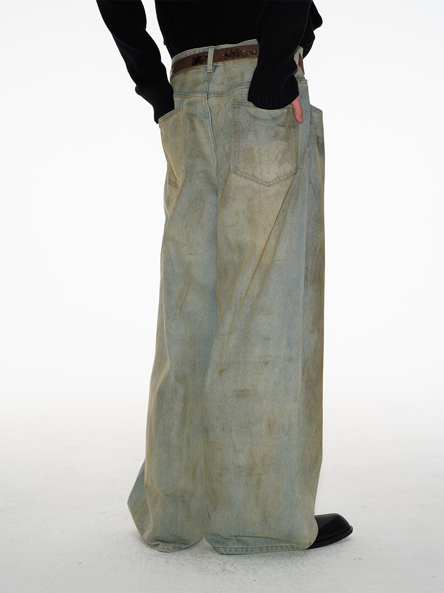 JCAESAR Mud-dyed Straight Wide-leg Jeans