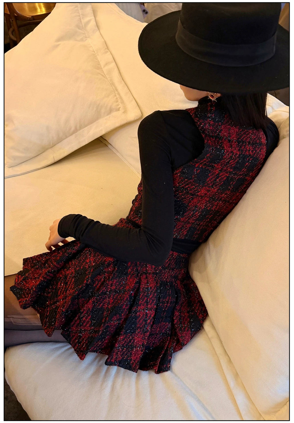 FINDYAWINGS Retro Short Vest Vest Pleated Skirt Set