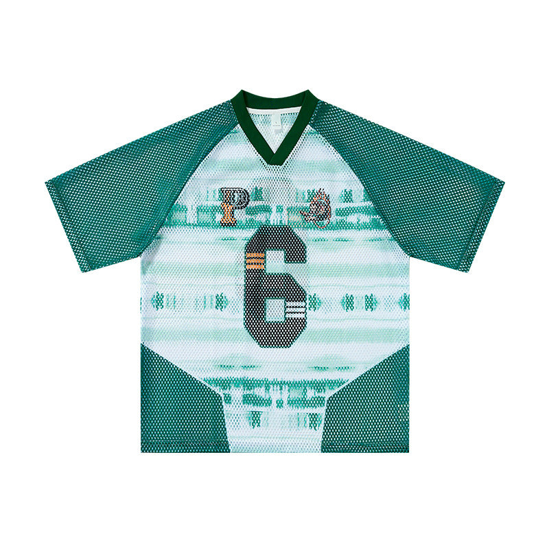 Inflation V-neck Contrasting Splicing Digital Printing Tee