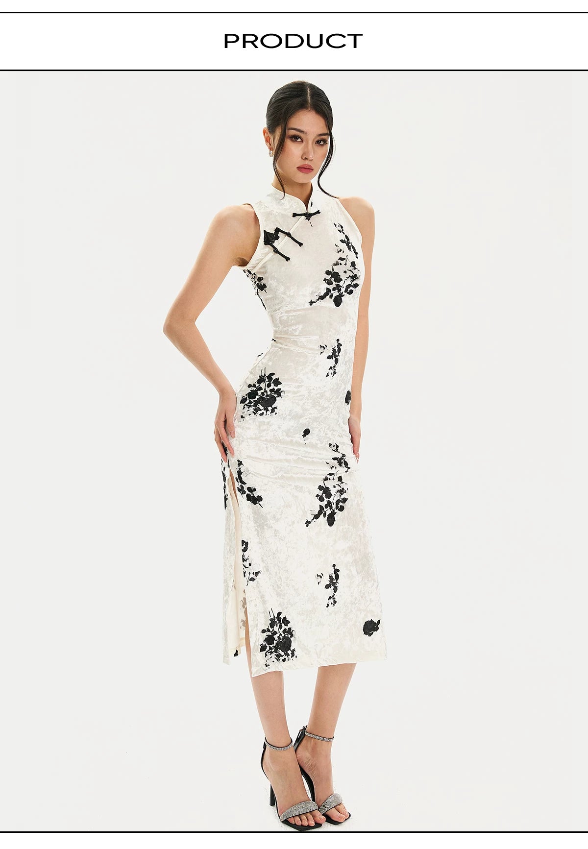 FINDYAWINGS Waist Ink Printing Long Cheongsam Dress