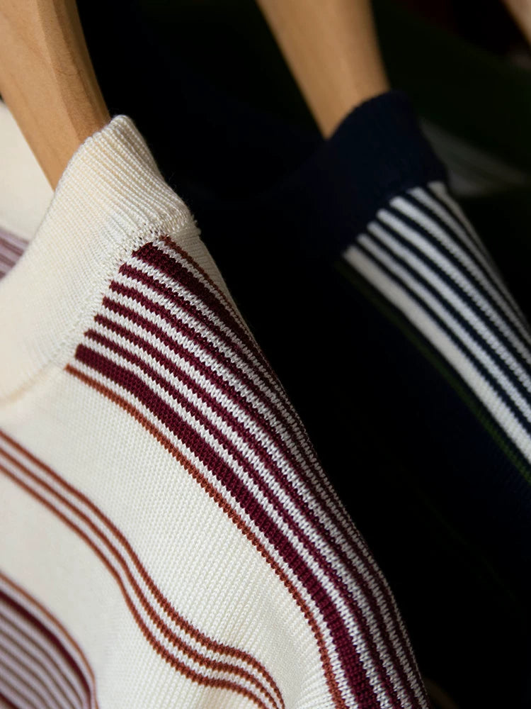 PrintAce Knitted Vintage Striped Crew Neck Front Shoulder Tee