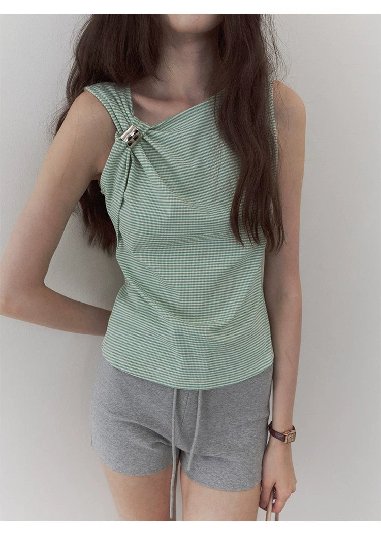 VOOE Irregular Kink Contrasting Striped Vest