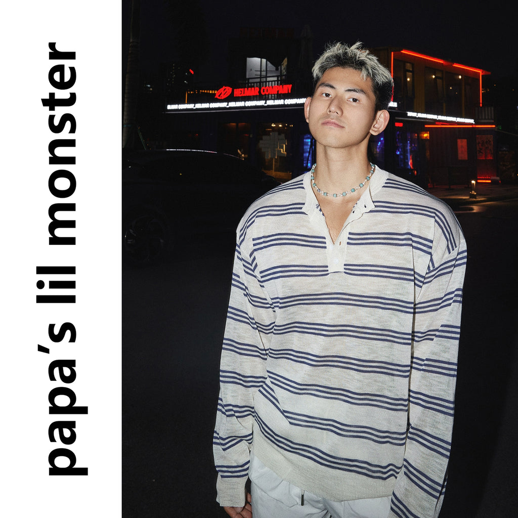 PAPASLILMONSTER Thin Loose Holiday Striped Long Sleeve