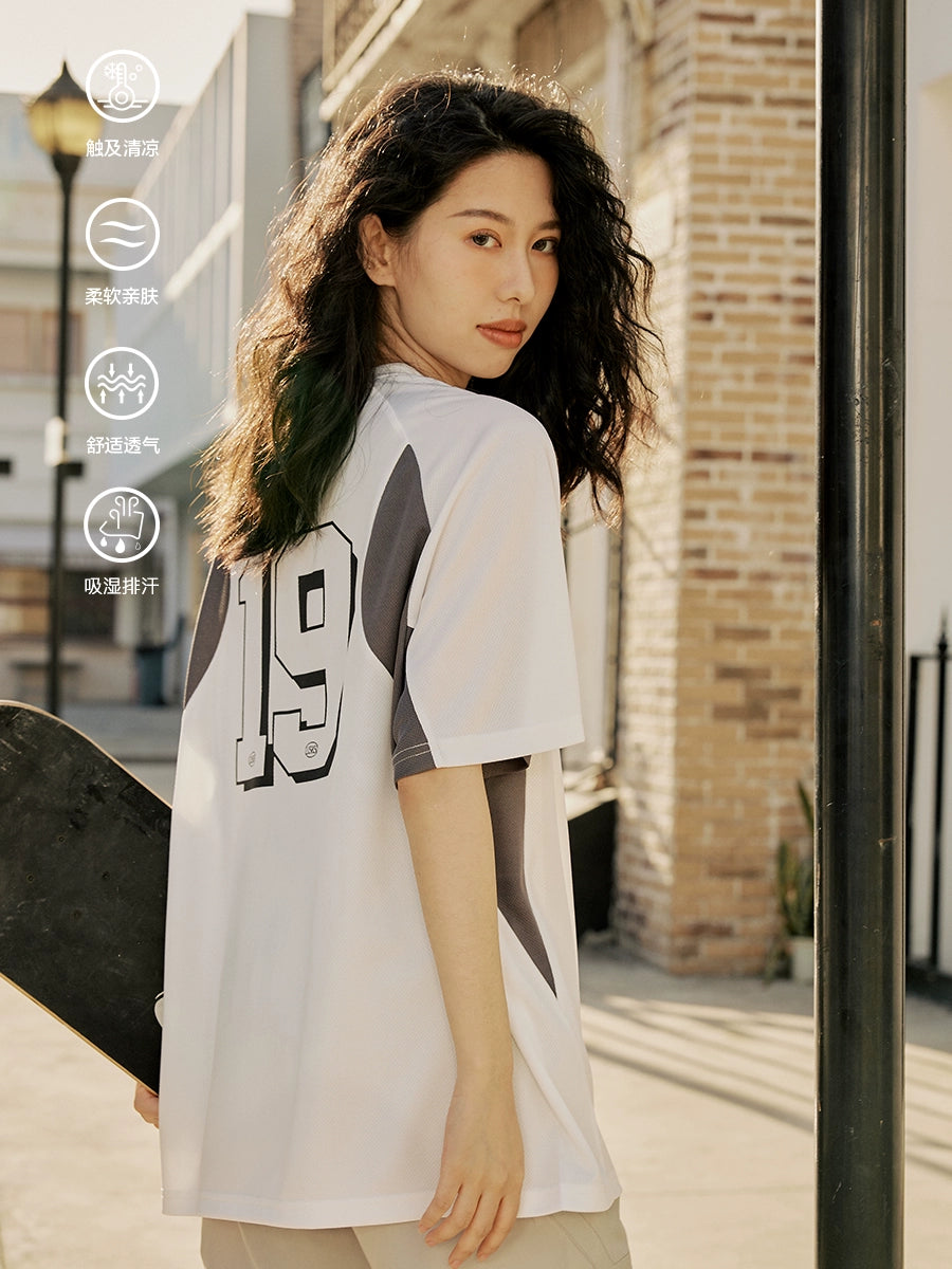 LUSHISI Quick-drying Splicing Retro Tee