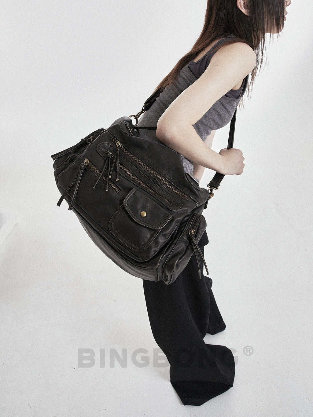 BINGBONG Locomotive Wind Tote Bag Commuter Soft Messenger Bag