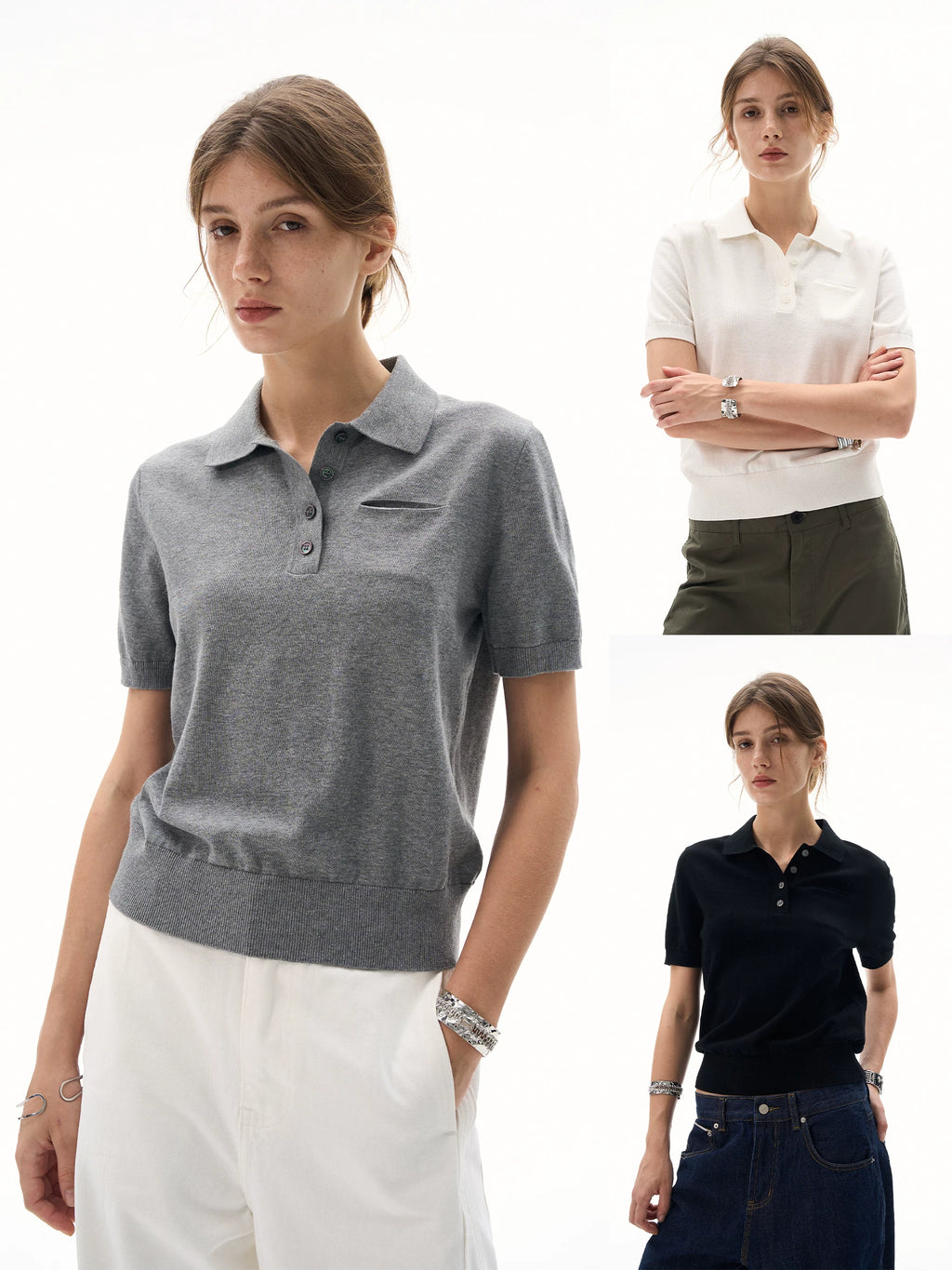MADWITCH Retro Old Money Wind Polo Collar Knitted Tee