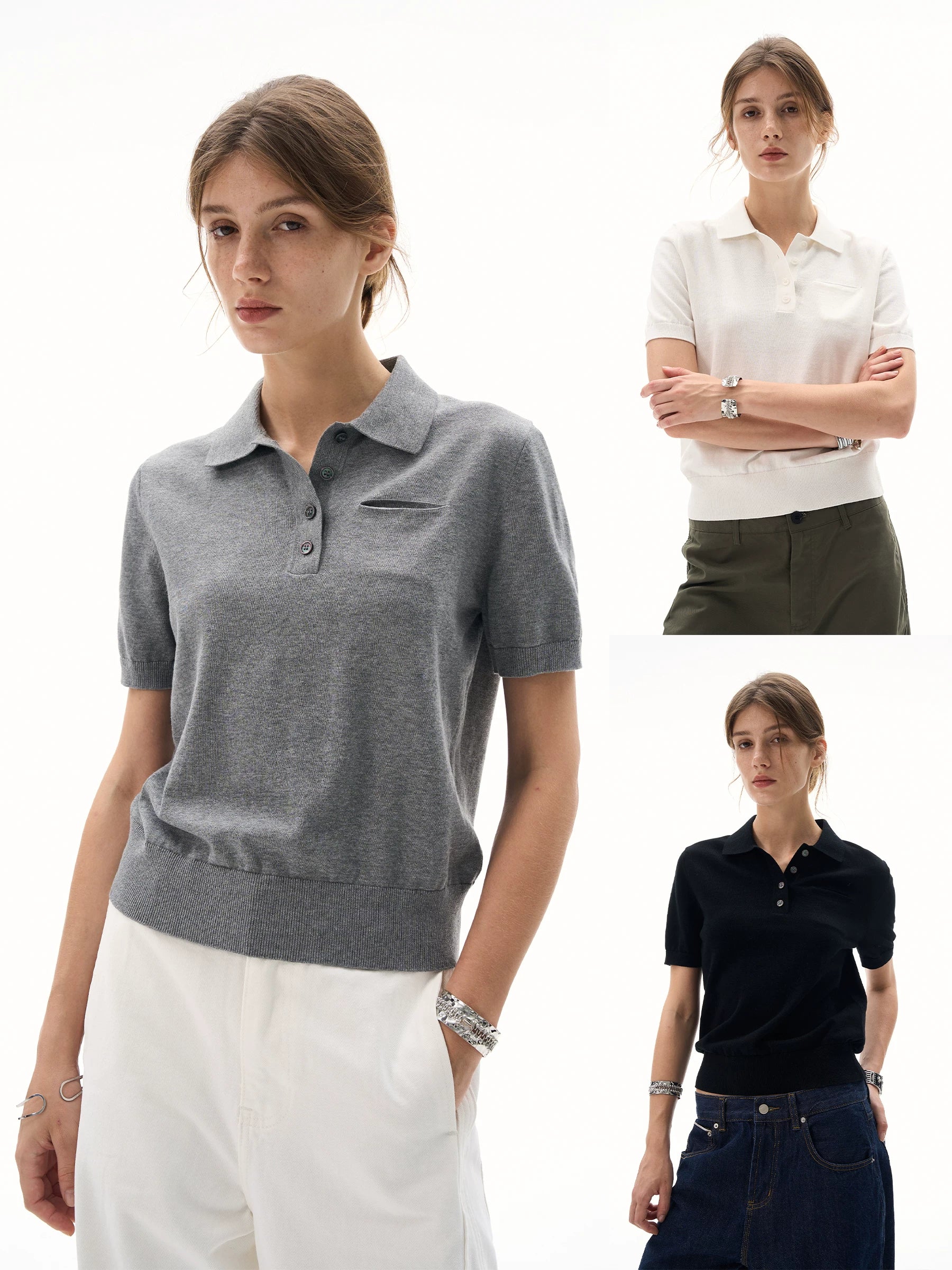 MADWITCH Retro Old Money Wind Polo Collar Knitted Tee