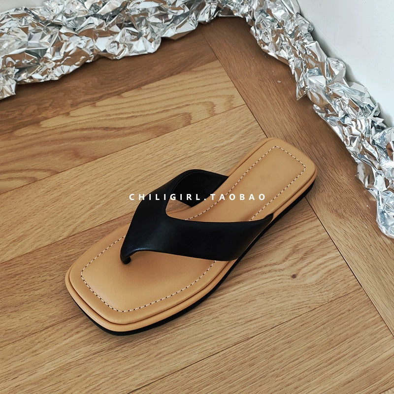 CHILIGIRL Square Head Non-slip Flat Bottom Pinch Slippers