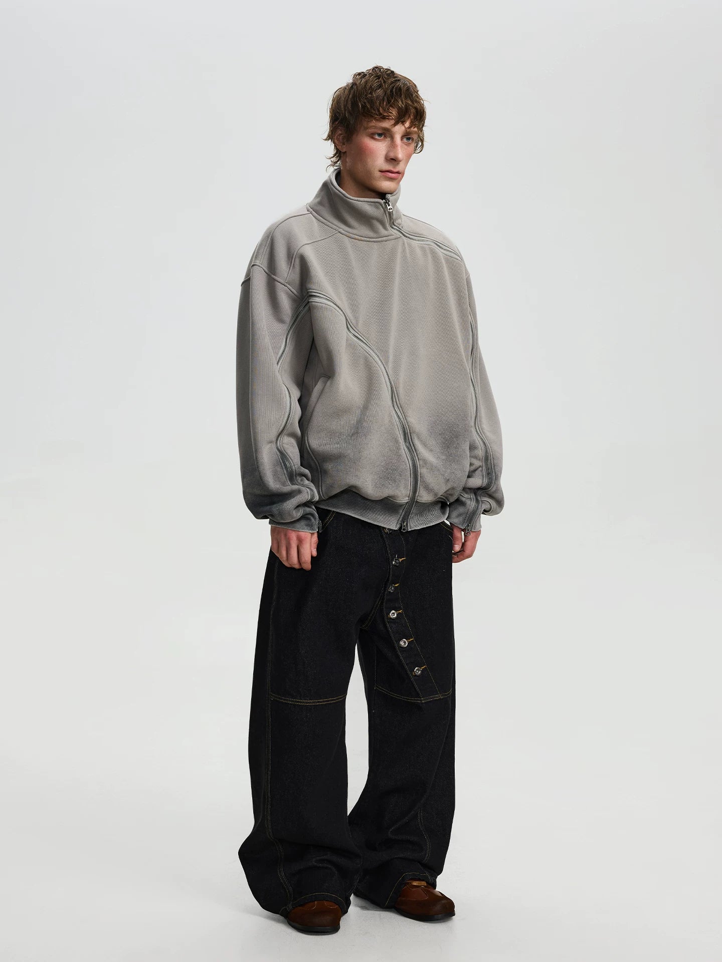 BTSG niche silhouette irregular zipper stand-up collar jacket