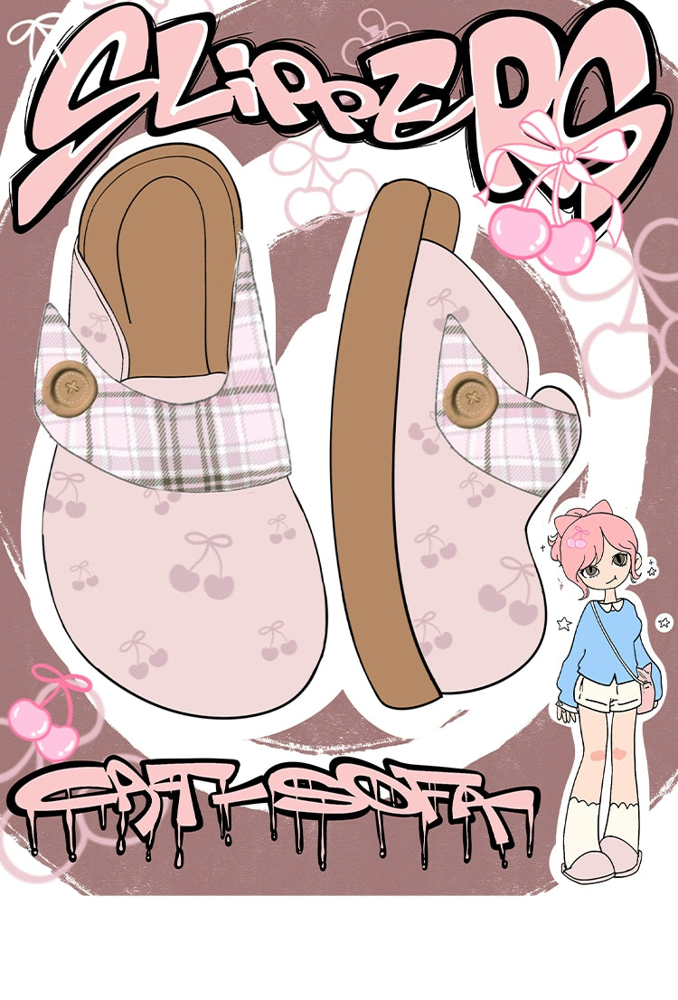 Cat & Sofa Cherry One Pedal Bag Head Half Slippers