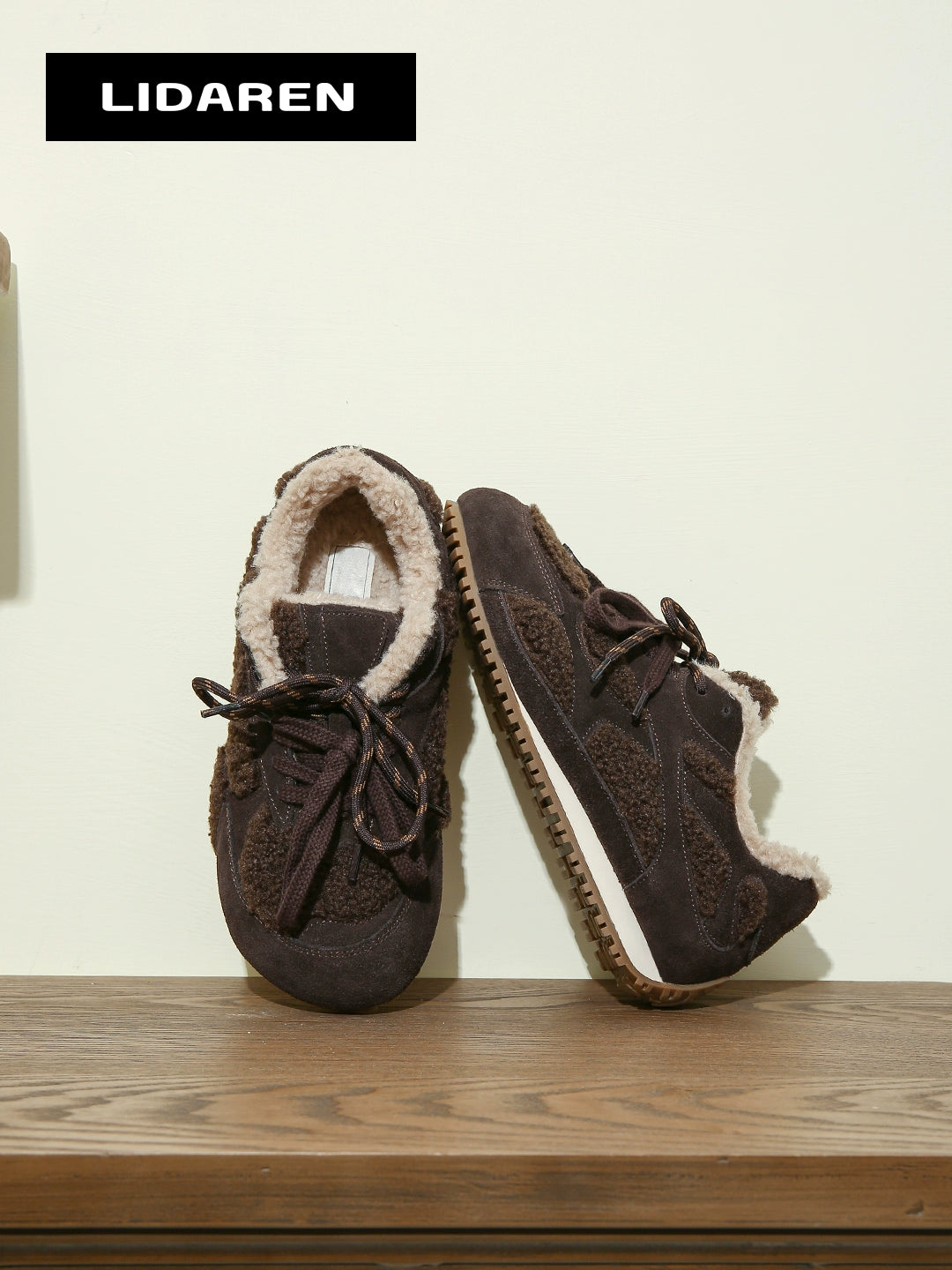 Lidaren Produced Leather Retro Fleece Casual Sneakers