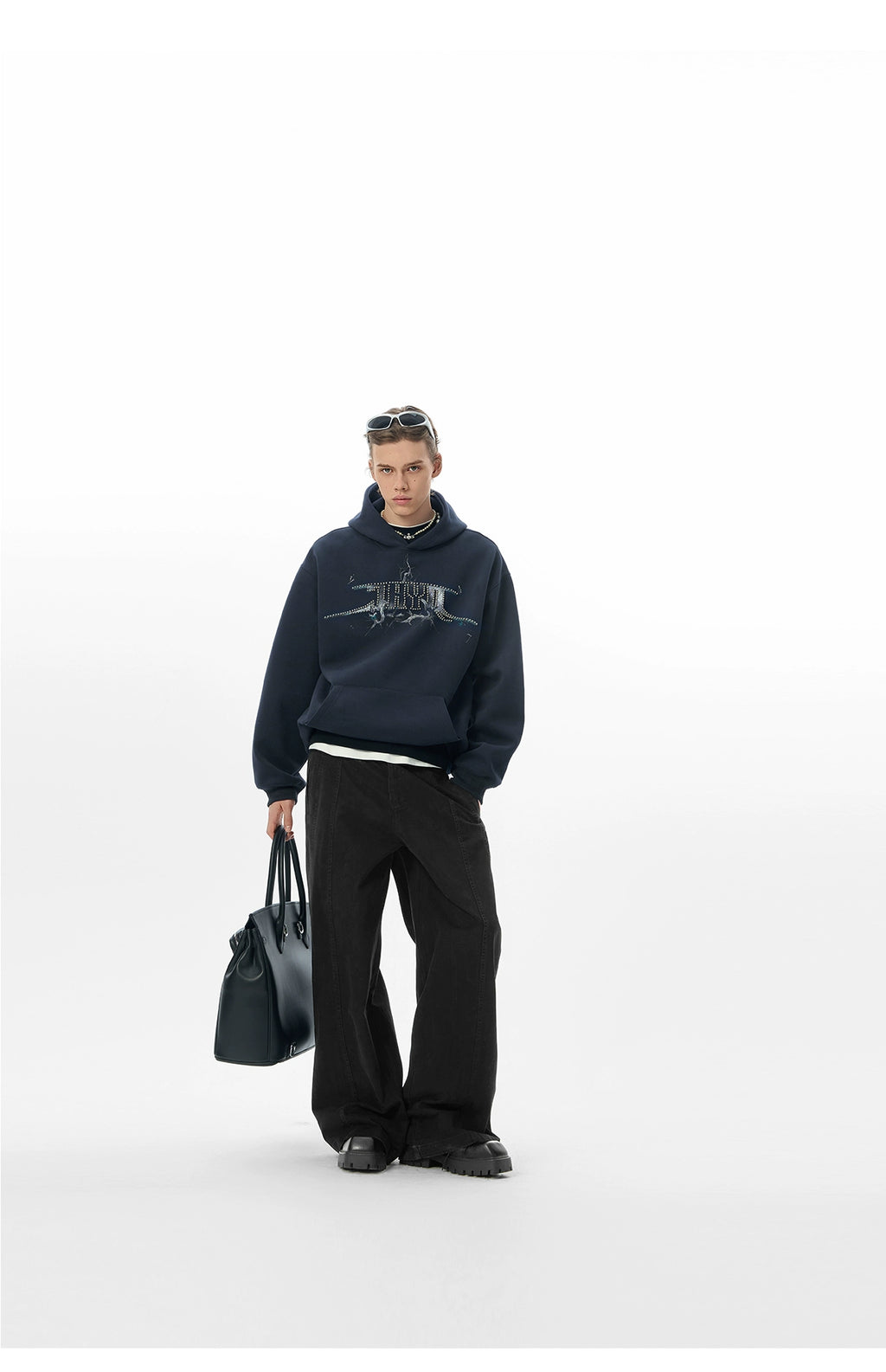 JHYQ Retro Letter Print Beaded Hooded Sweater