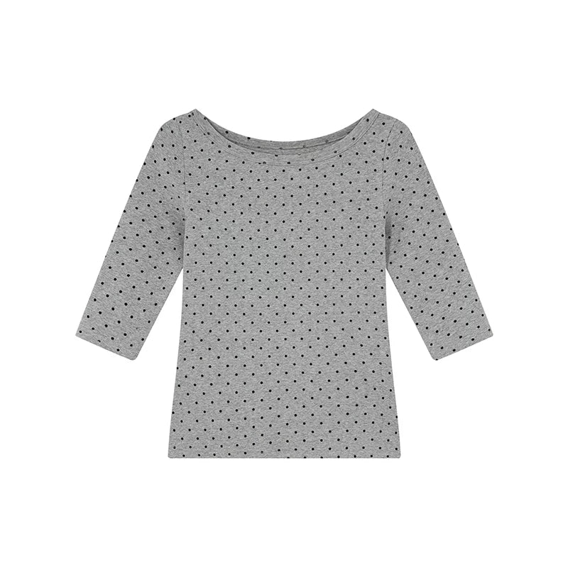 KANO Contrasting Polka Dot Printed Round Neck Tee