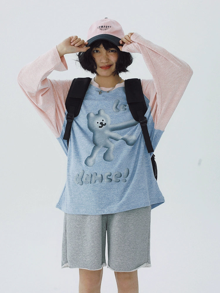 STILLYOU Contrast Color Snow Pattern Three-dimensional Dance Bear Print Pine Long Sleeve