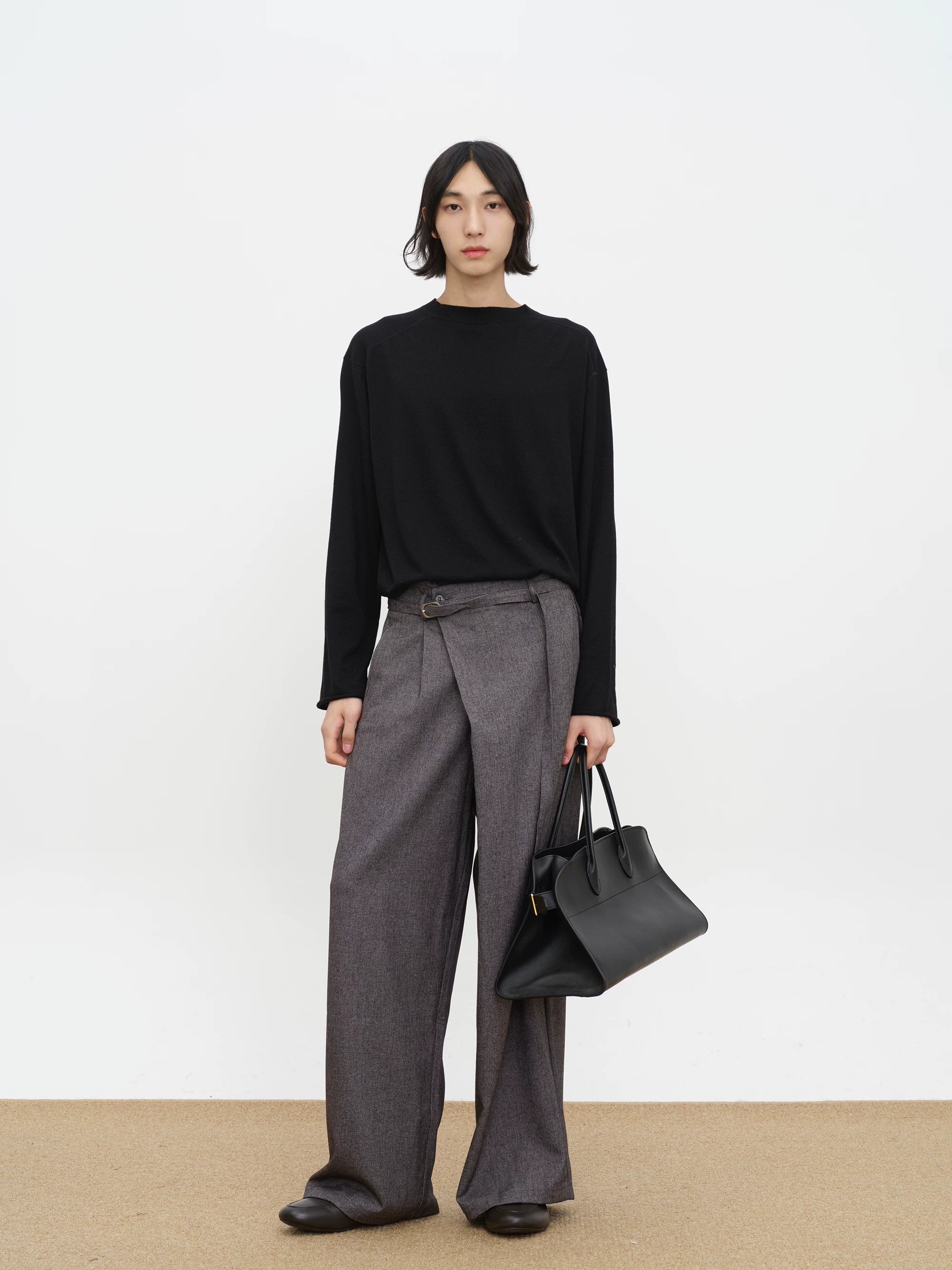 COLN Diagonal Placket High-waisted Fashionable Casual Pants