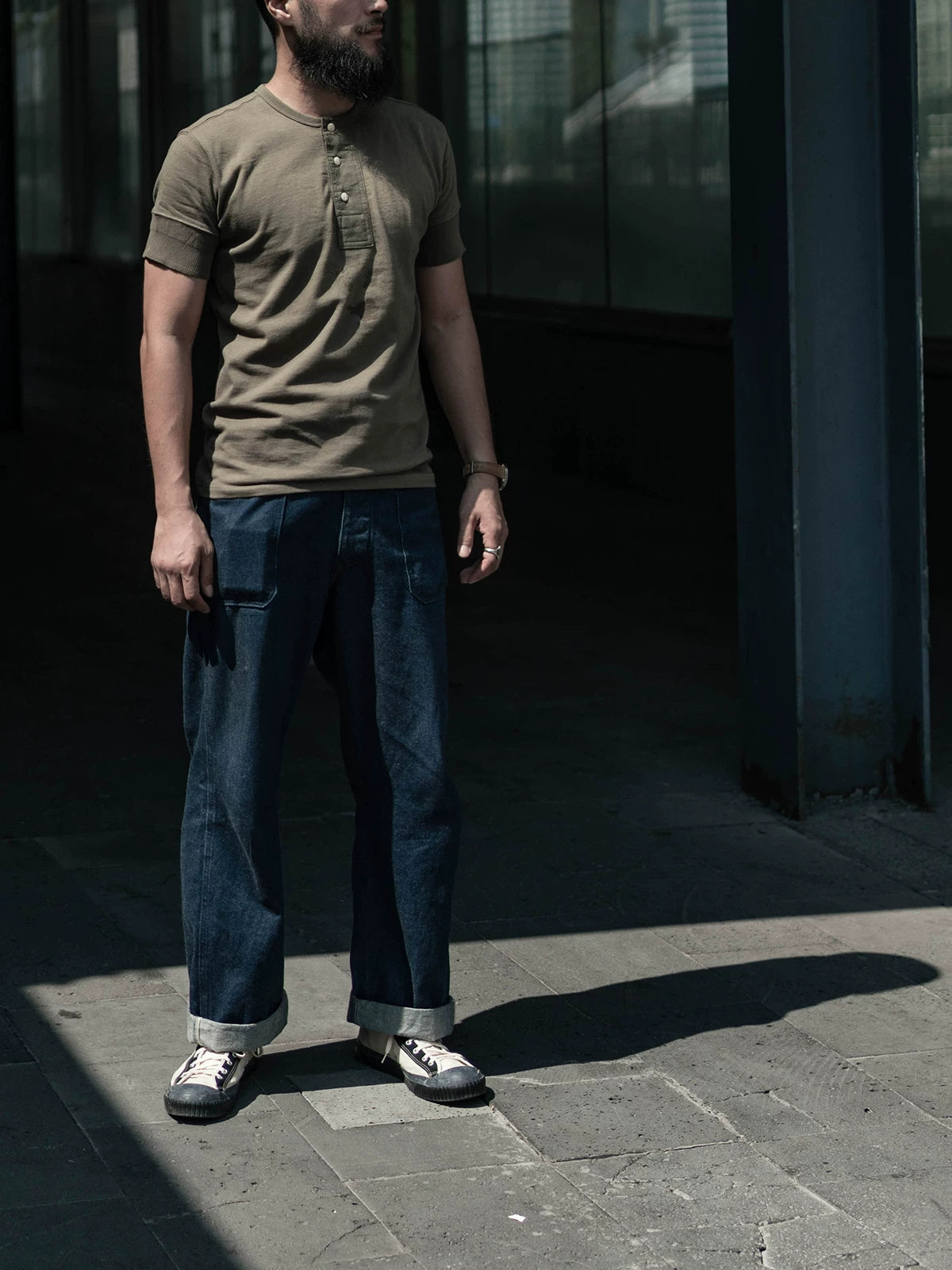 BRONSON Vintage Henry Collar Bottom Casual Tee