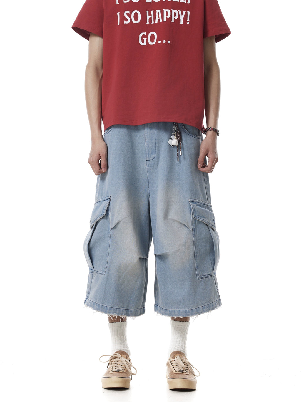 BTSG Premium Sense Natural Washed Pleated Denim Shorts