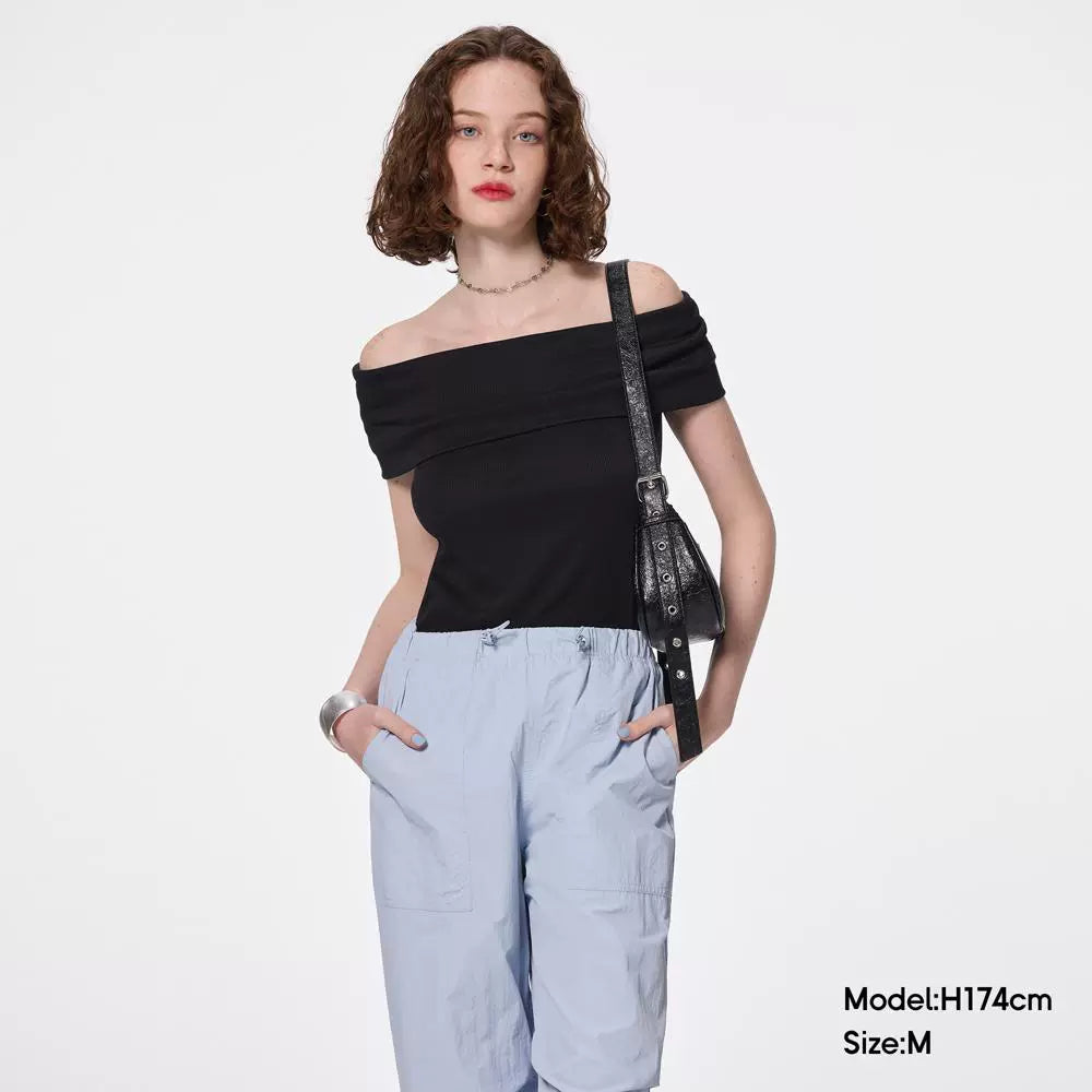 GU Off-the-shoulder One-word Collar Fashionable Slim and Thin Versatile Tee