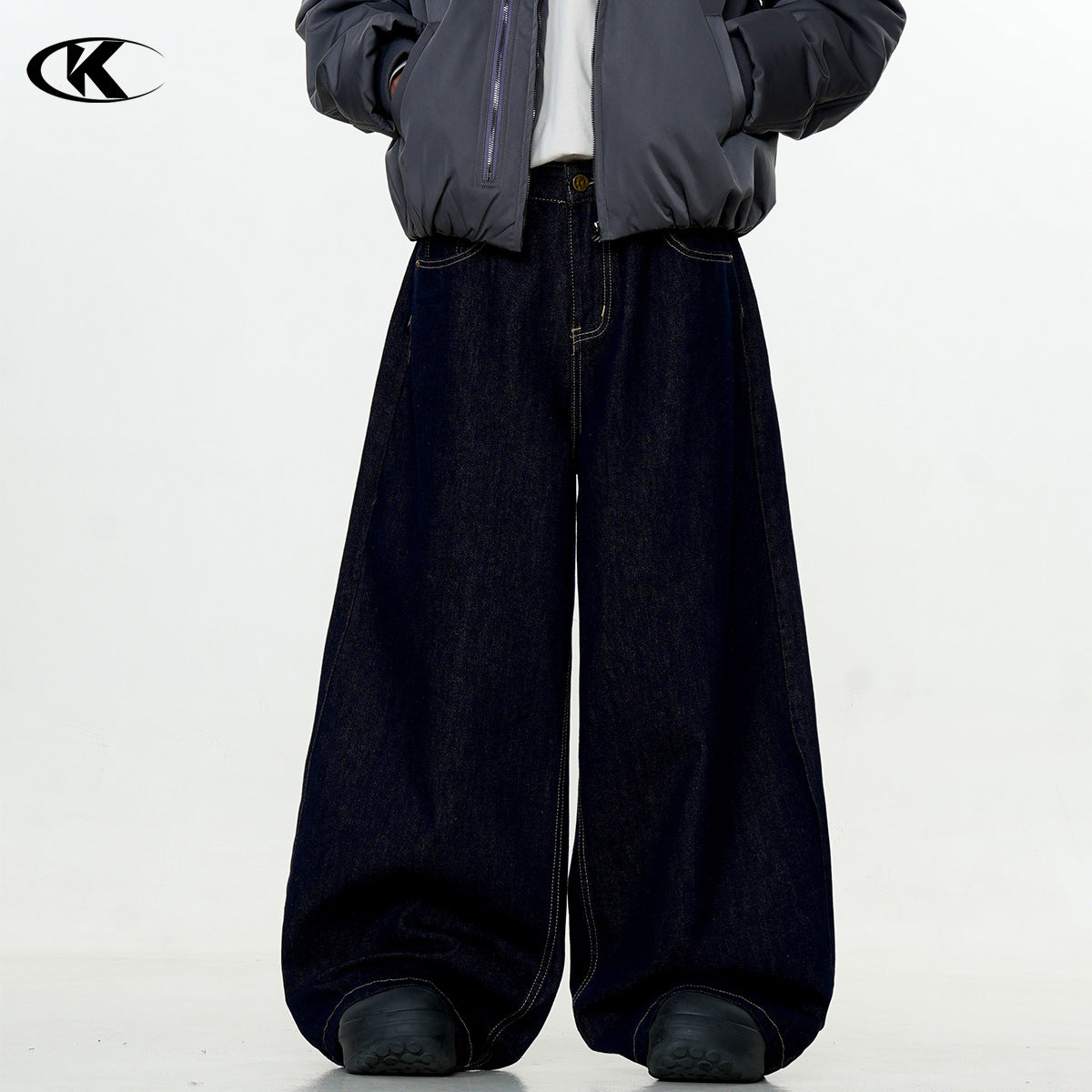 11KN Cleanfit Retro Dark Blue Loose Straight Casual Jeans