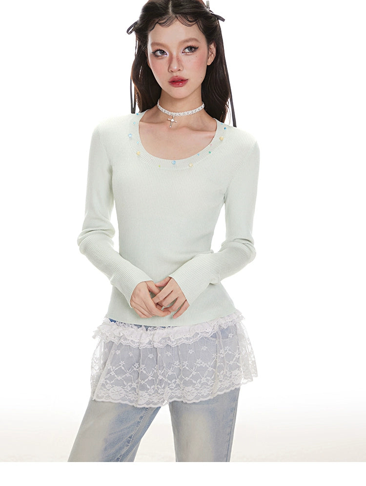 IMONE Slim Long-sleeved Knitted Sweater