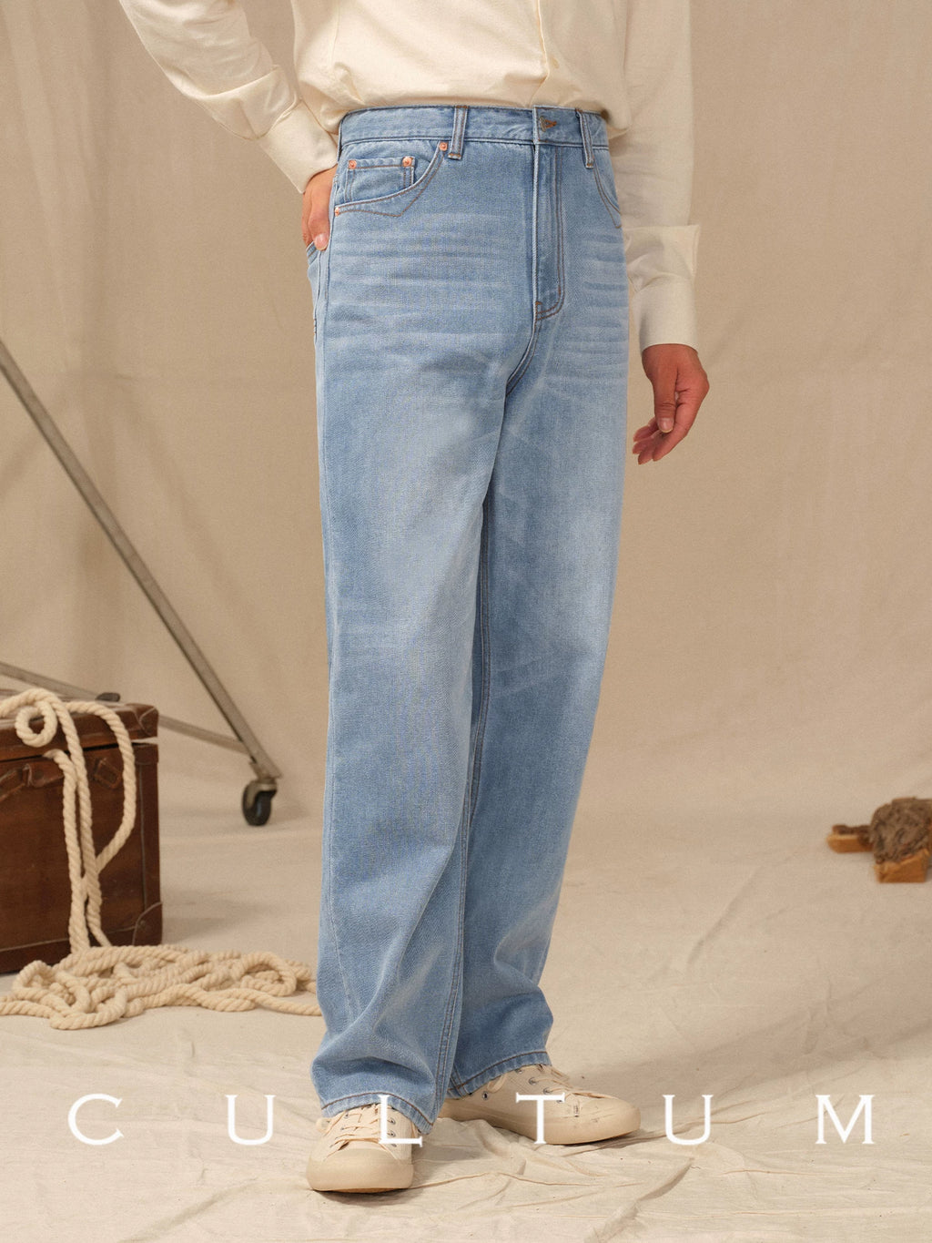 CULTUM Vintage Denim High Waist Versatile Straight Casual Pants