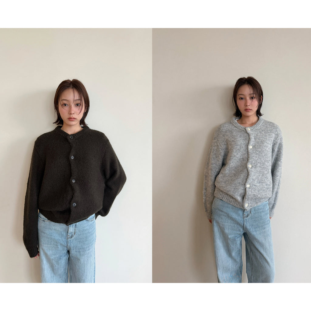 Anniehall Temperament Retro Wool Crew Neck Cardigan Sweater