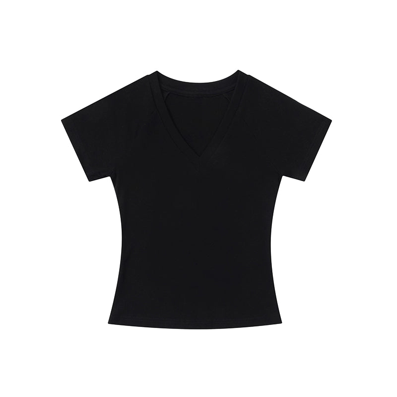 AIRHOOD Simple  Slim Low V Neck Tee