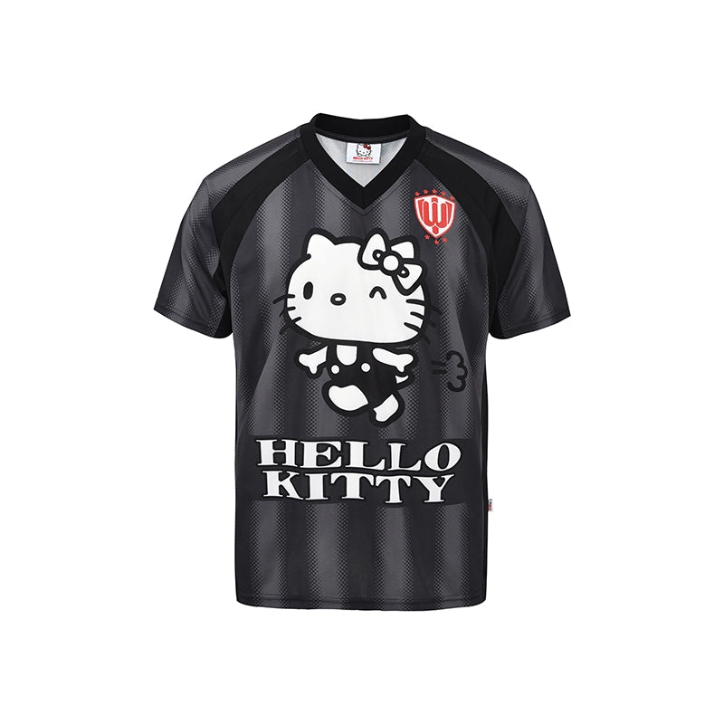 【HELLO KITTY OFFICIAL CO-BRAND】WHOOSIS EMBROIDERED STRIPED FOOTBALL SHORT SLEEVE JERSEY