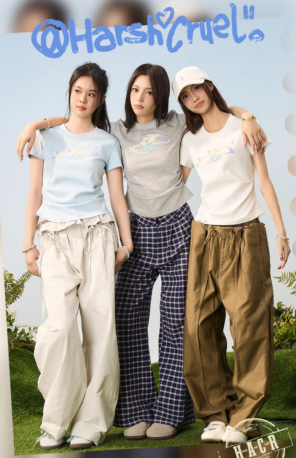 HACR Childlike Floral Applique Embroidered Pleated Slim Tee