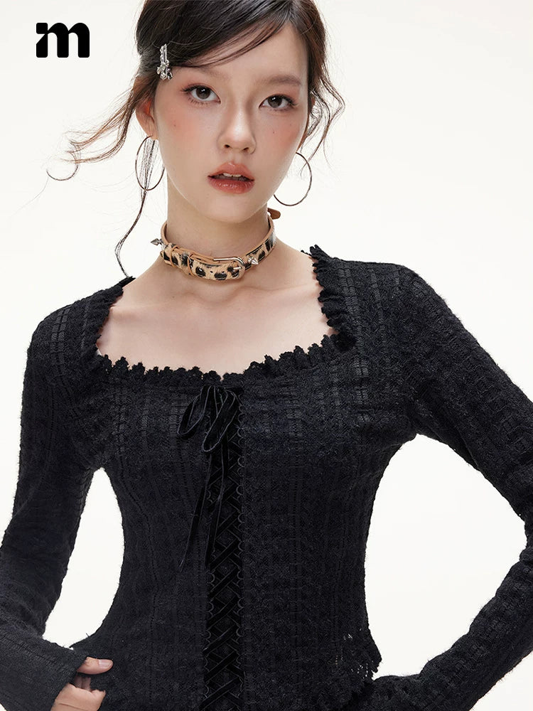 IMONE Velvet Strap Lace Square Collar Tee