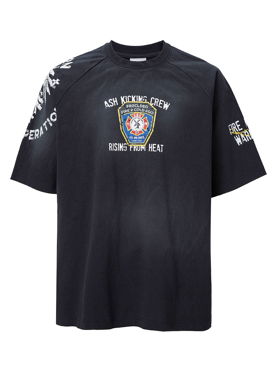 F2CE Gradual Change Retro Shoulder Sleeve Print Tee