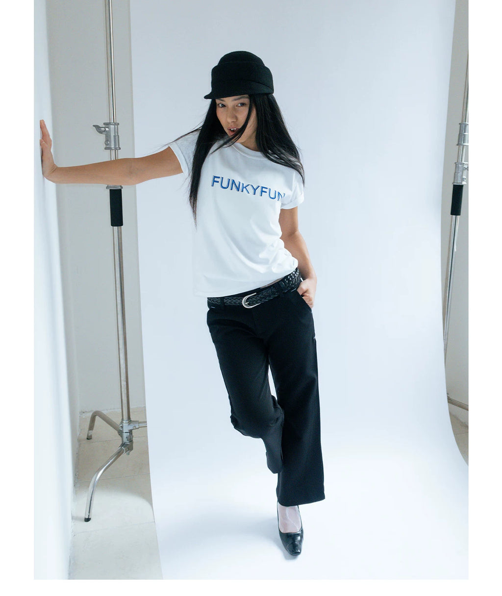 FUNKYFUN Side Slit Micro-horn Low-rise Eight-point Trousers