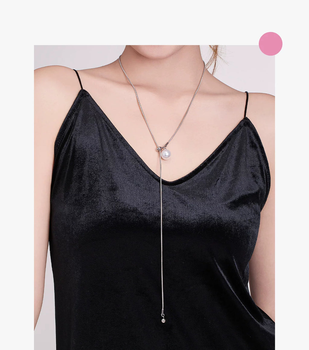 DODOGOGO Pearl Necklace Long Pendant Sweater Chain Collarbone Chain