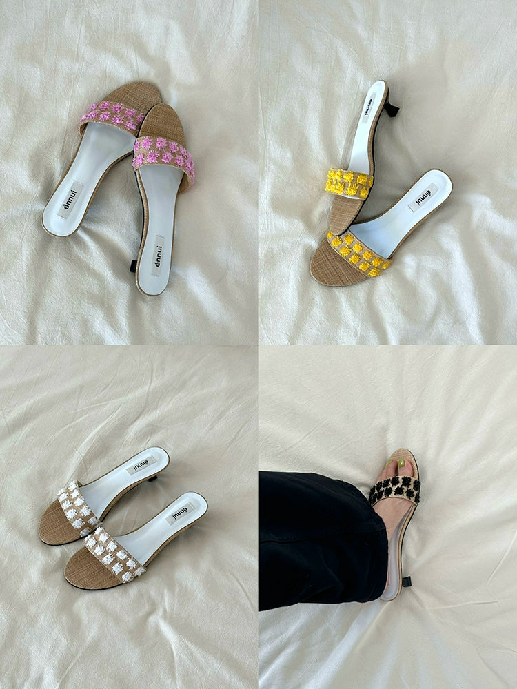 ENNUI Simple and Comfortable One-word Strap Low-heeled Small-heeled Slippers