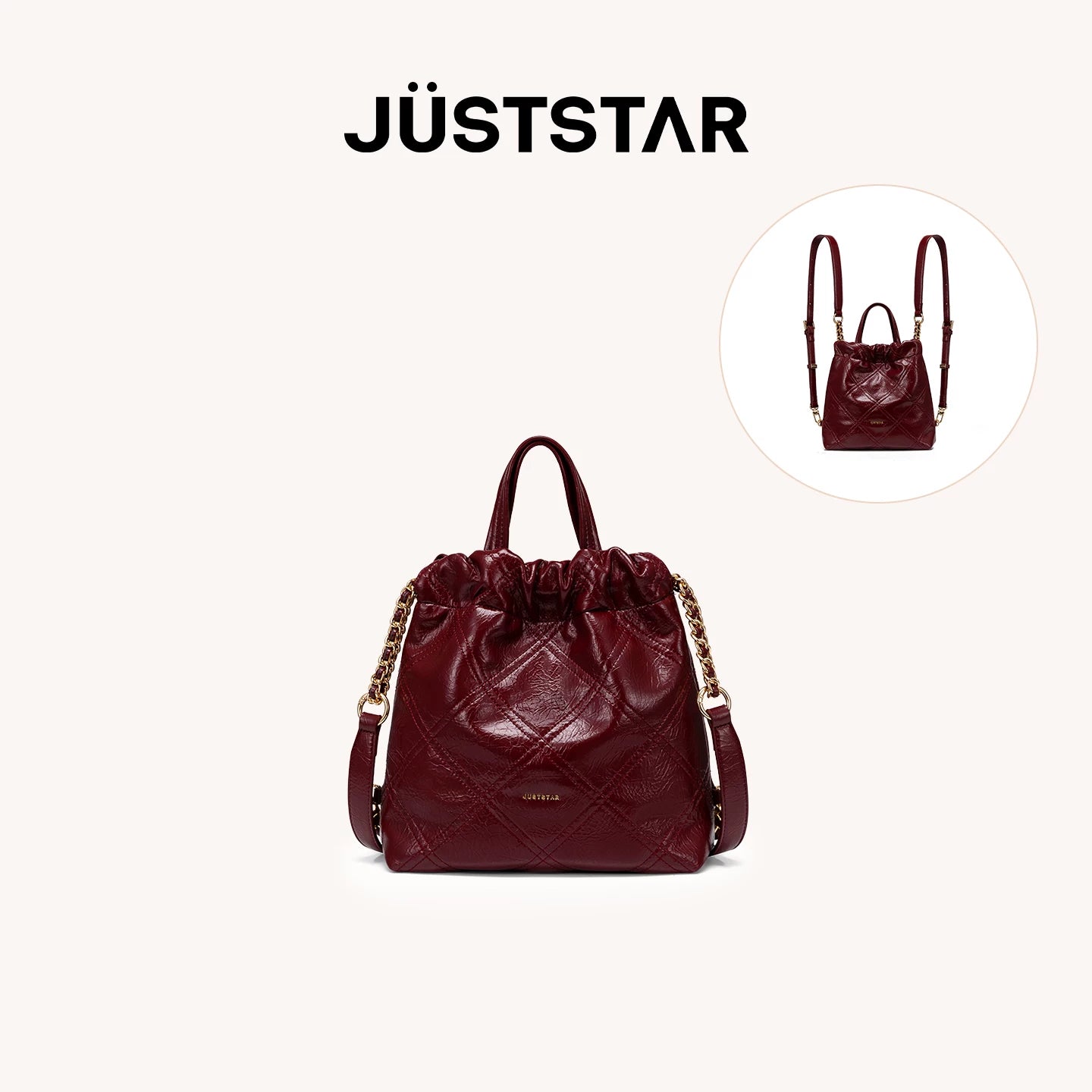 JUST STAR Rhombus Dual-purpose Double Shoulder Large-capacity Tote Bag