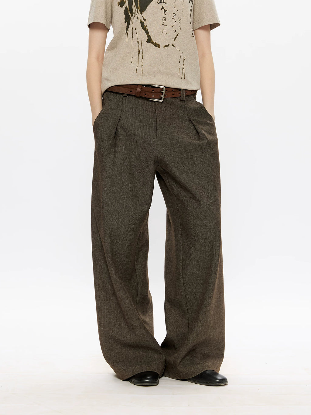 KREATE Wool Thousand Bird Grid Dark Pattern Pleated A-word Trousers