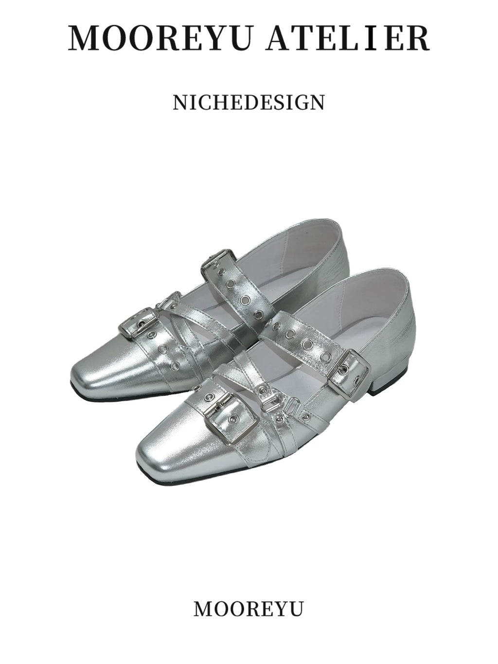 Mooreyu Vintage Leather Small Square Head Rivet Flats