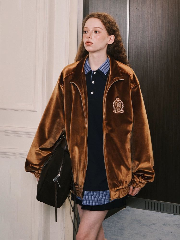 MATCHA STORY Vintage Embroidered Velvet Jacket