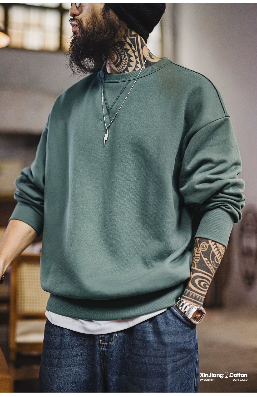 Madden Xinjiang Cotton Round Neck Pullover Loose Jacket Sweater