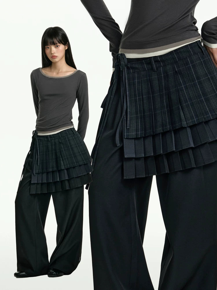 TGNS Three-layer Pleated Skirt Fart Curtain Splicing Pants
