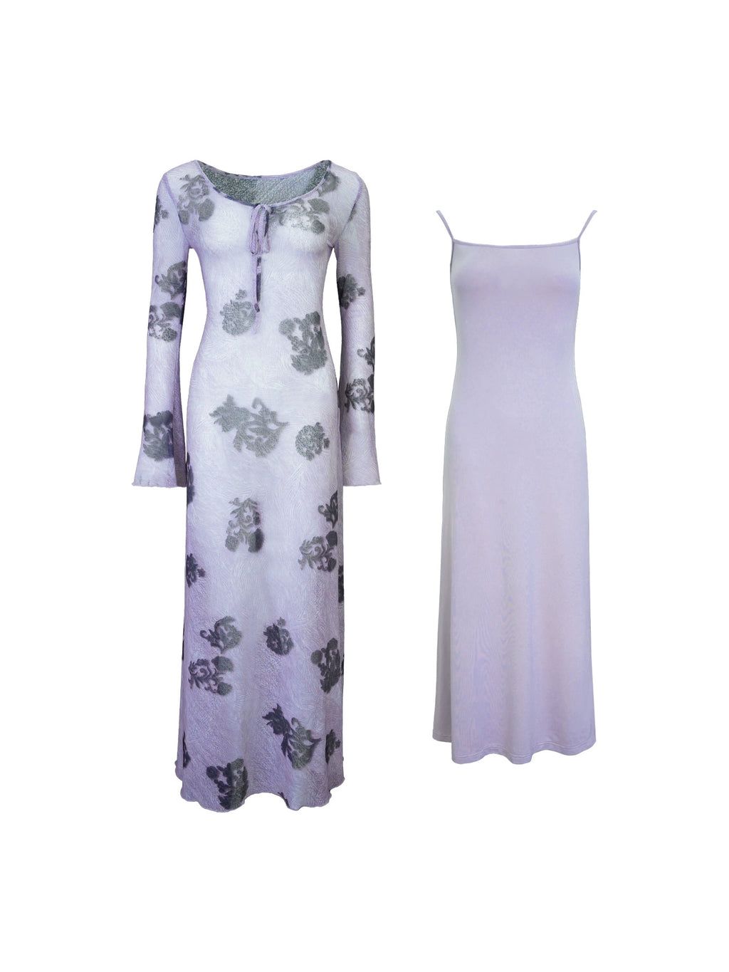 KELIFAN Retro Long Linen Mesh Print Dress