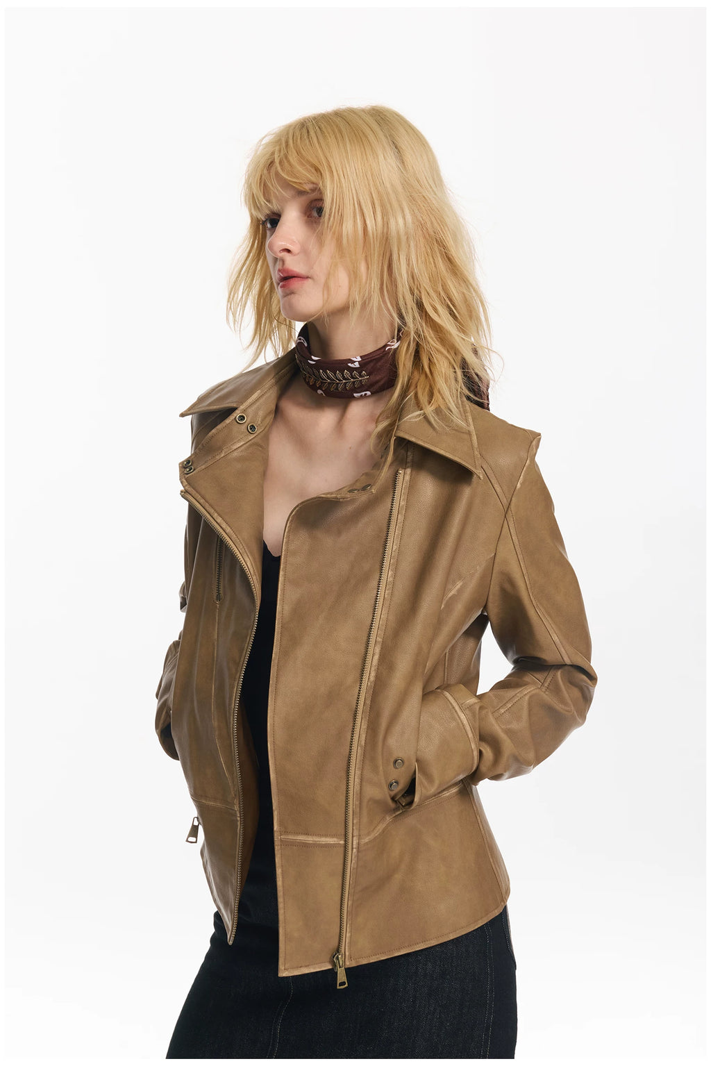 2th Desire Vintage Slim Short Leather Jacket