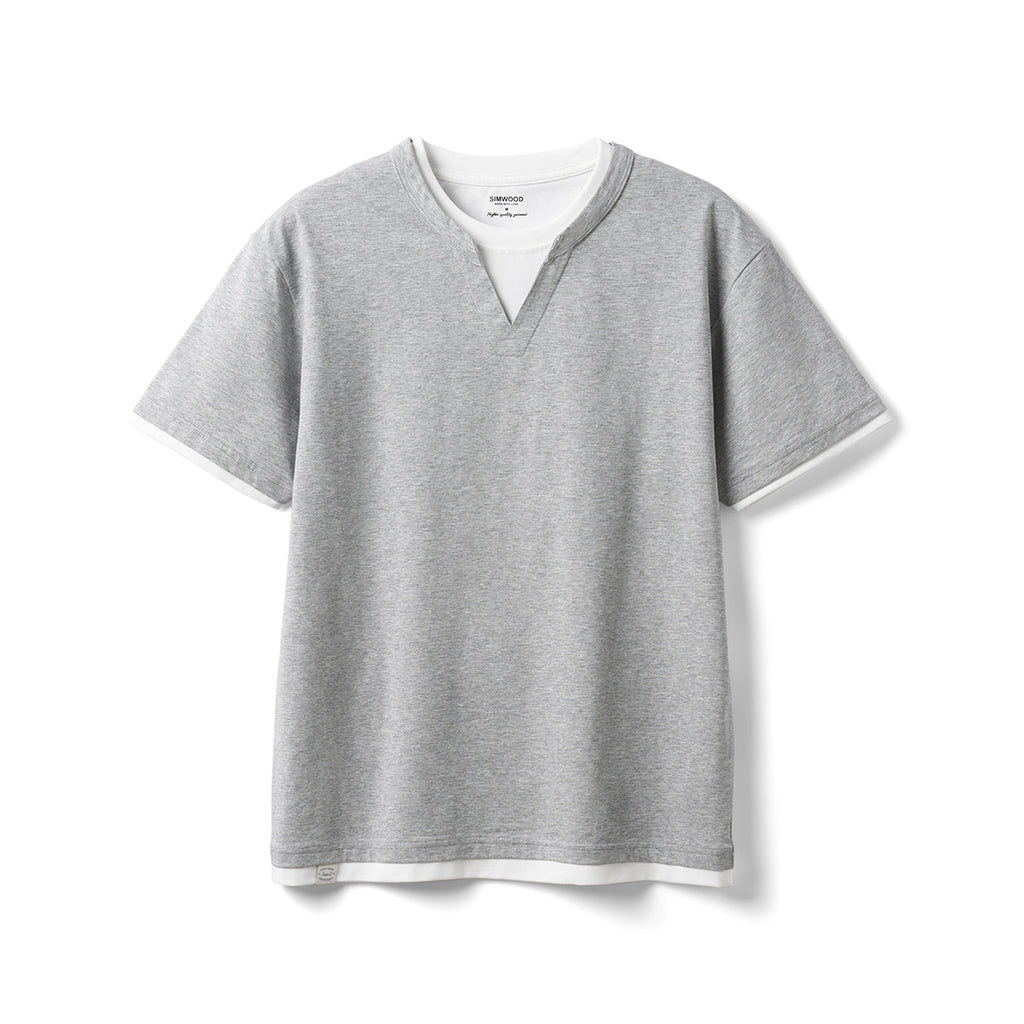 SIMWOOD Cool Fake Two Pieces Casual Loose Tee