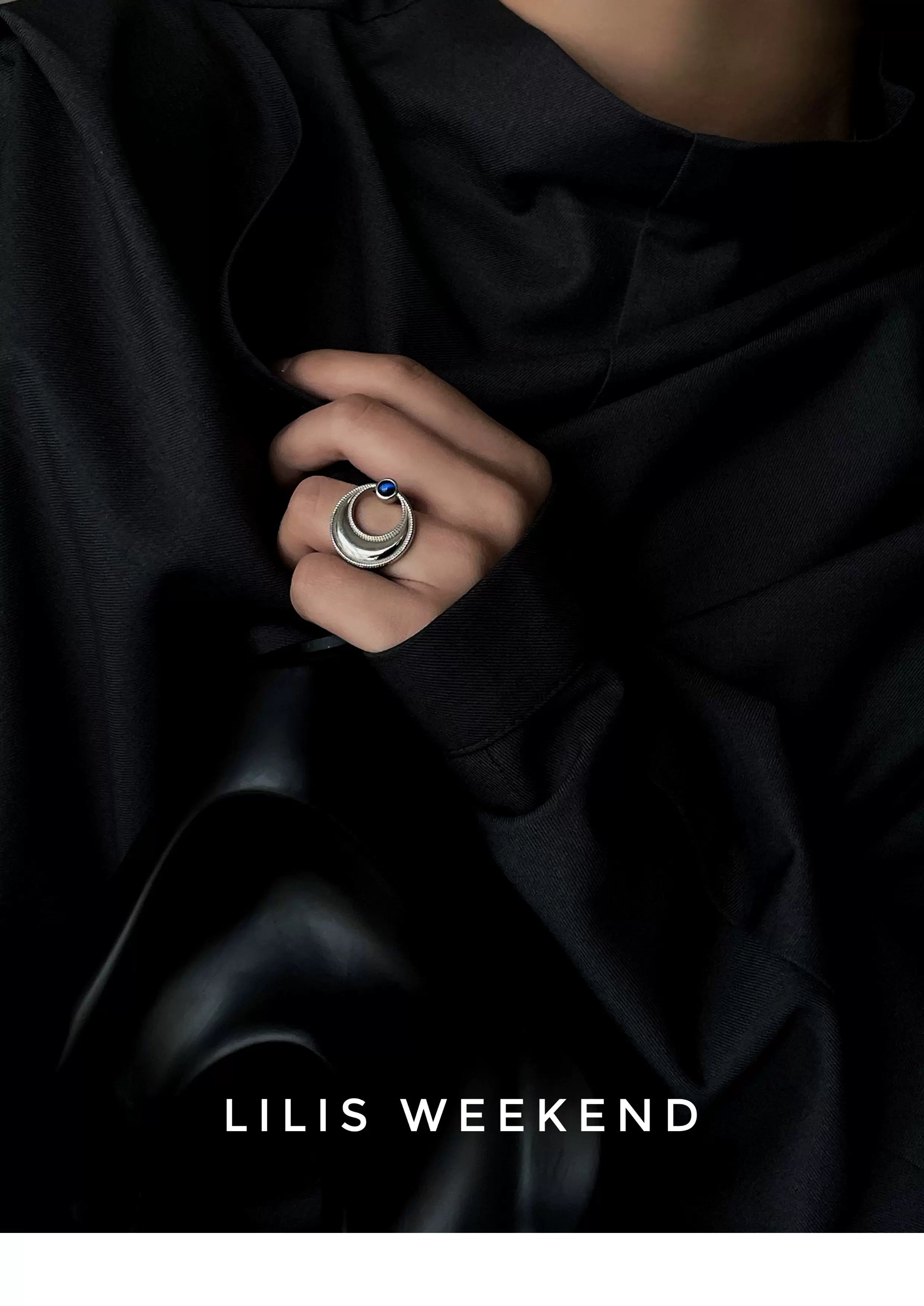 Lilis Weekend Curved Moon Blue Opal Open Ring