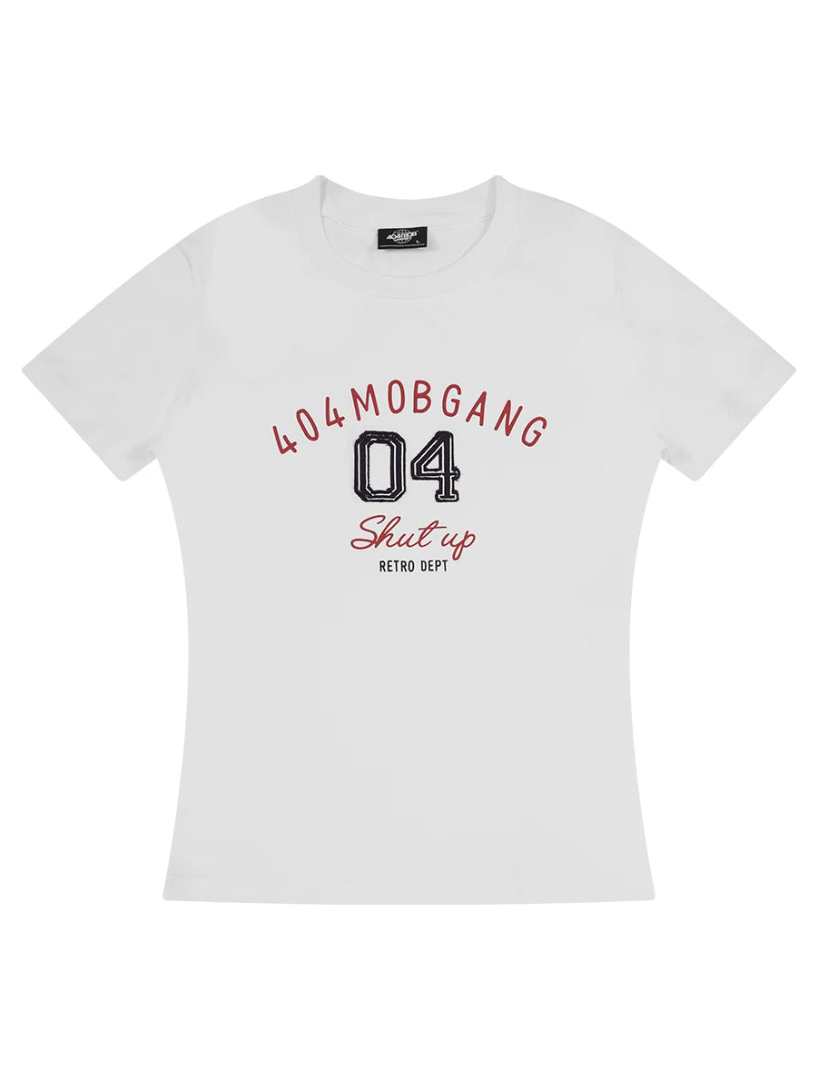 404MOB Retro Sticker Embroidered Versatile and Slim Tee