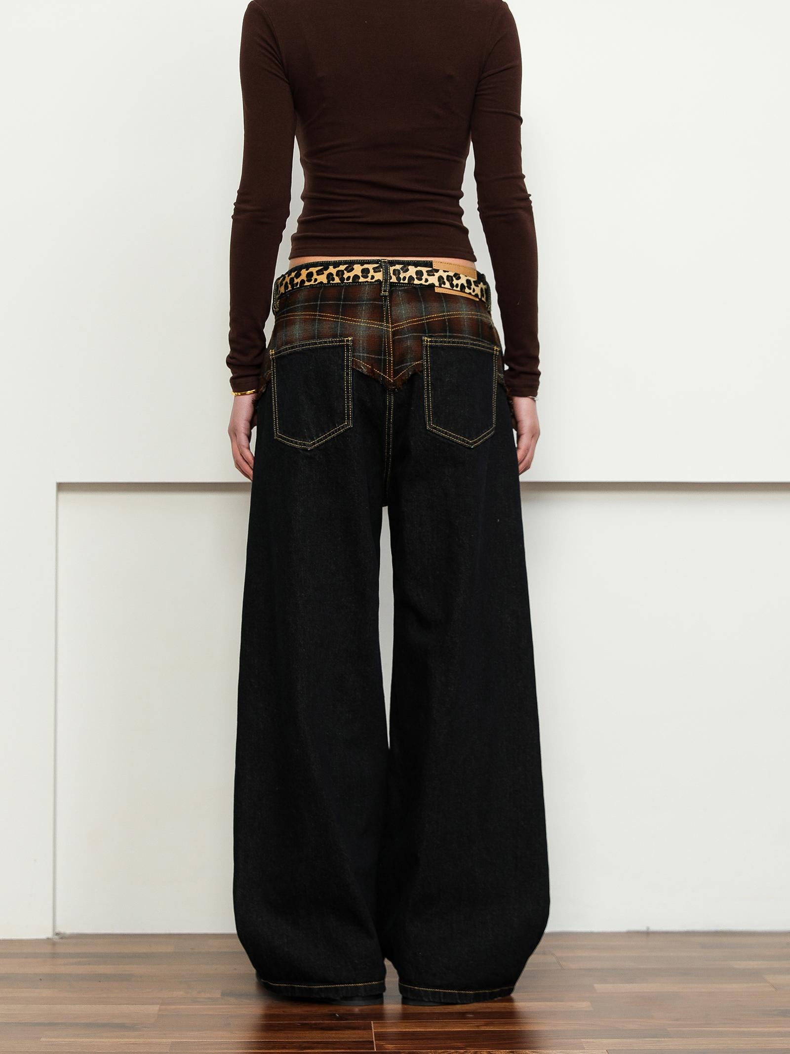 FLYOFF Splicing plaid JAPENESE RAW DENIM jeans