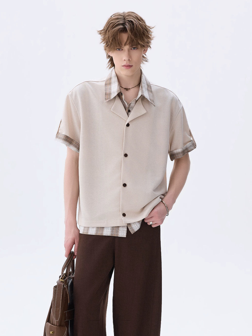 CHOR Checked Fake Two-piece Short-sleeved Shirt